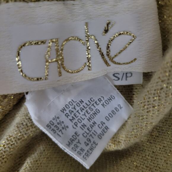 Vintage Cache Pants Gold Metallic Shimmer Straight Palazzo Wide Leg Size Small - Picture 11 of 12